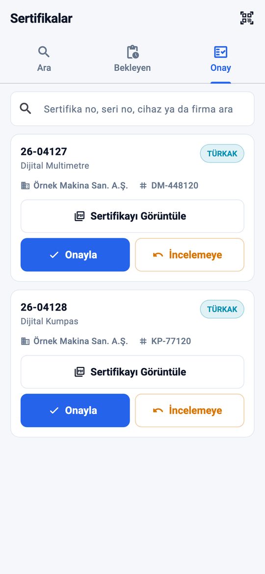 Onay bekleyen sertifikalar