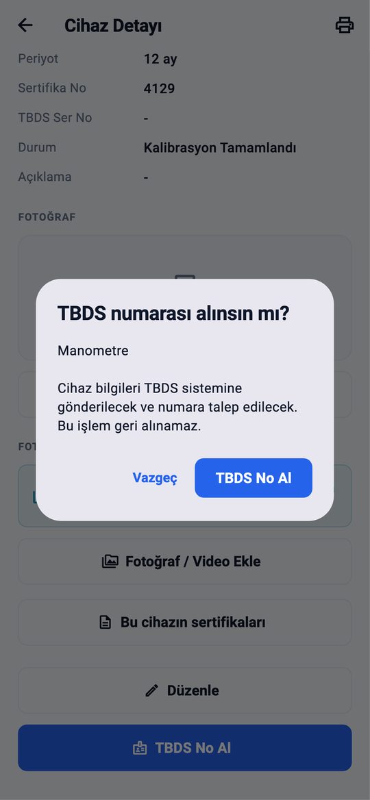 TBDS numarası öncesi onay